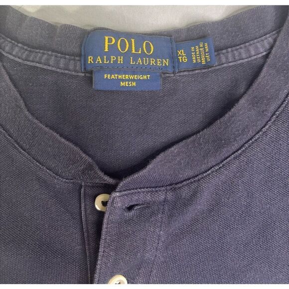 Polo Ralph Lauren Mens XL Blue Long Sleeve Henley Featherweight Mesh Red Pony - Picture 7 of 7